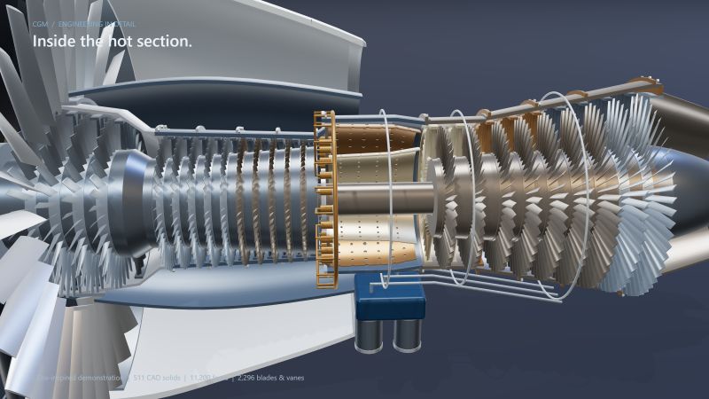 Hot-section cutaway