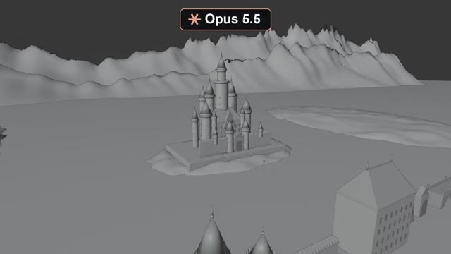 X11: Procedural castle-island shot, two models